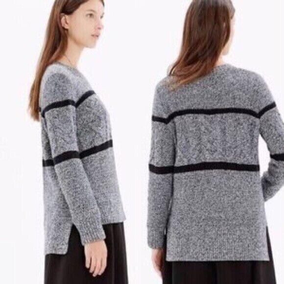 Madewell‎ Patternstorm Pullover Sweater Size S Gray/Black High Low Cable Knit - Picture 1 of 10